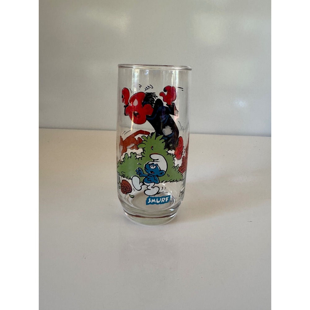 Vintage 1982 Smurfs Gargamel and Azrael Drinking Glass Wallace Berrie Peyo 6in